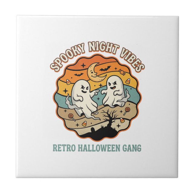 Azulejo Noche de Fantasmas Retro de Halloween (Frente)