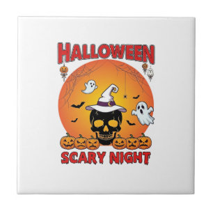 Azulejo Noche de Halloween Calavera Bruja Sombrero Calabaz