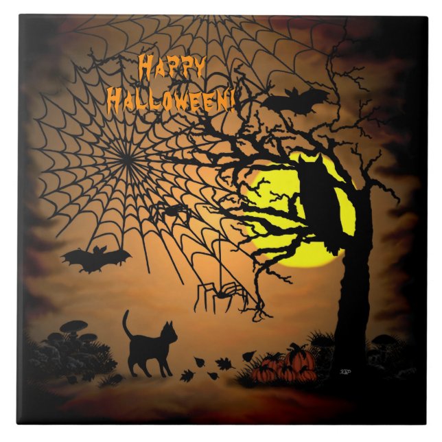 Azulejo Noche de Halloween, ¡Feliz Halloween! (Frente)