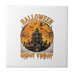 Azulejo Noche de Halloween Hoy Mansión Embrujada Calabazas