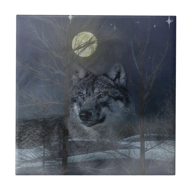 Azulejo Noche de la luna del espíritu lobo (Frente)