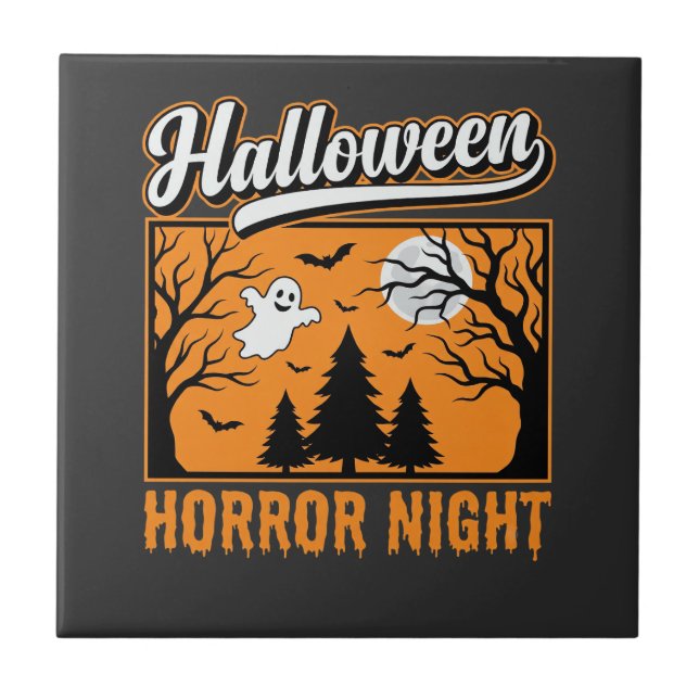 Azulejo Noche de Terror de Halloween Bosque Fantasma Retro (Frente)
