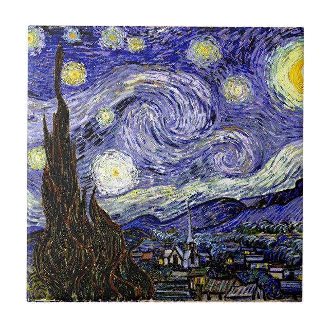Azulejo Noche estrellada de Van Gogh, 1889 (Frente)