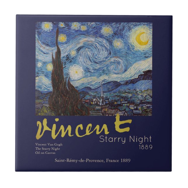 Azulejo Noche estrellada de Van Gogh Clásico Azul Obra Mae (Frente)