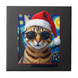 Azulejo Noche estrellada Gato atigrado naranja Navidad