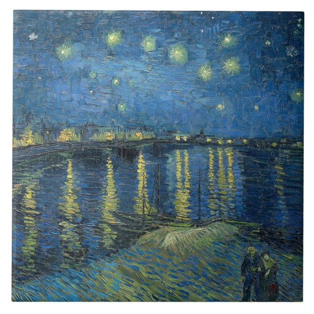 Azulejo Noche estrellada sobre el río Ródano (por van Gogh (Frente)