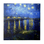 Azulejo Noche estrellada sobre el Ródano por van Gogh<br><div class="desc">Noche estrellada sobre el Ródano,  famoso cuadro de Vincent van Gogh</div>