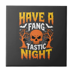 Azulejo Noche Fantástica Calavera y Murciélagos de Hallowe