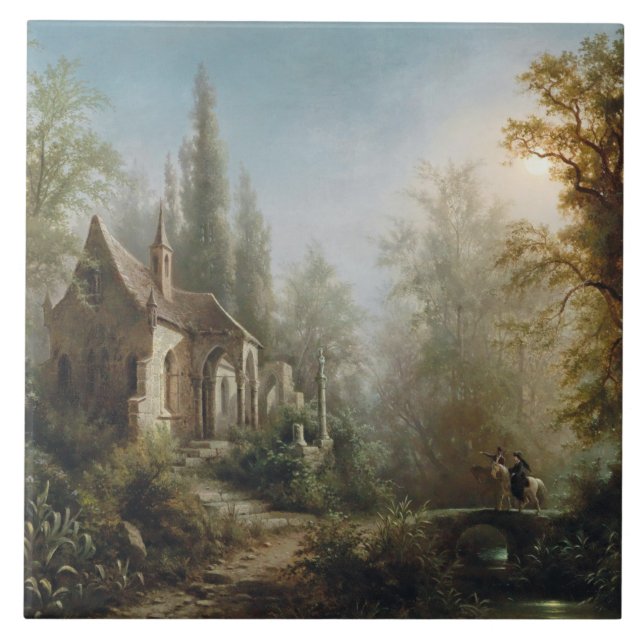 Azulejo Noche iluminada por la luna sobre la capilla del c (Frente)