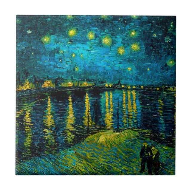 Azulejo Noche Van Gogh Starry sobre el Ródano (Frente)