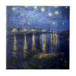 Azulejo Noche Van Gogh Starry Sobre Rhone<br><div class="desc">Paisaje de Vincent Van Gogh y la serie de pintura del paisaje marino - Noche azul estrellada sobre el Ródano</div>