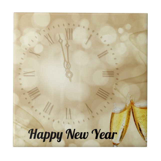 Azulejo Nochevieja con gafas de champán (Frente)