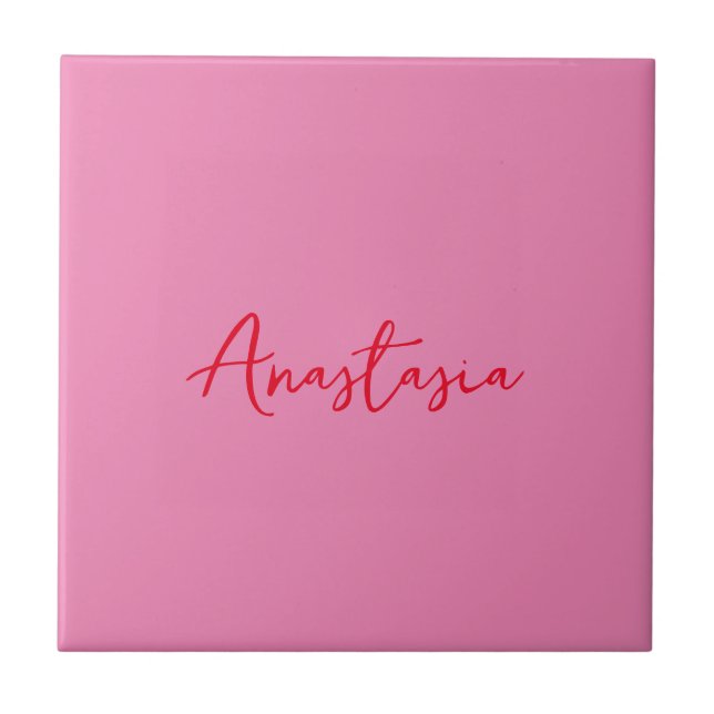 Azulejo Nombre caligráfico profesional personalizado rosa (Frente)