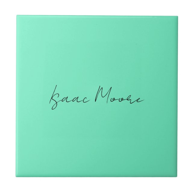 Azulejo Nombre de caligrafía elegante del guión azul verde (Frente)