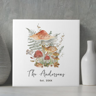 Azulejo Nombre de familia personalizado Hongo Vintage