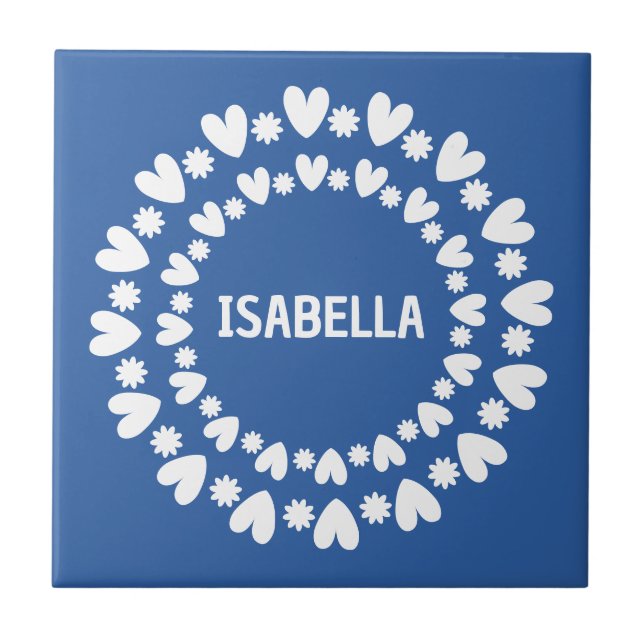 Azulejo Nombre De Flores Y Corazones (Frente)