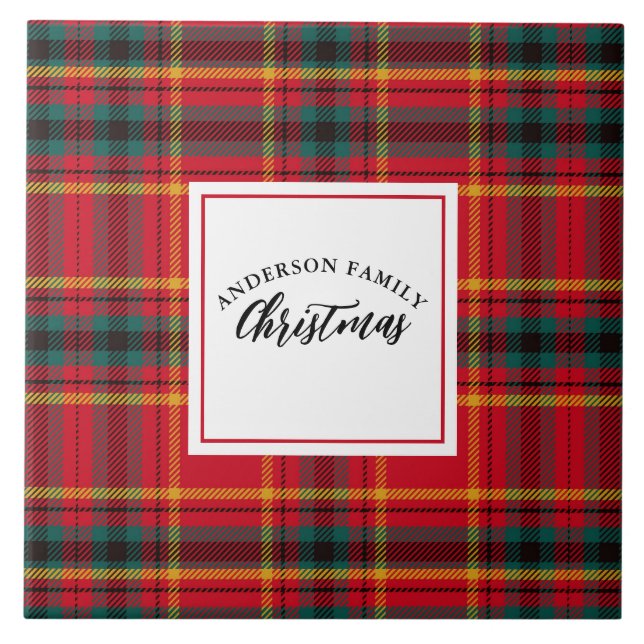 Azulejo Nombre de la familia Tartan Plaid navidades (Frente)