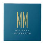 Azulejo Nombre de las letras iniciales del monograma Ocean<br><div class="desc">Presente este diseño moderno y elegante. Esta plantilla se puede personalizar para satisfacer todas las ocupaciones profesionales.</div>