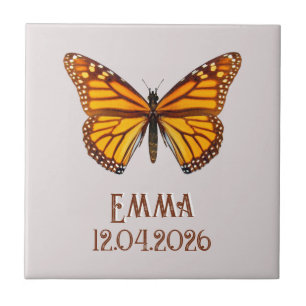 Azulejo Nombre de mariposa monarca personalizada arte de f