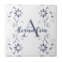 Nombre de monograma personalizado floral azul