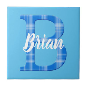 Azulejo Nombre de niño personalizado Plaid letra B
