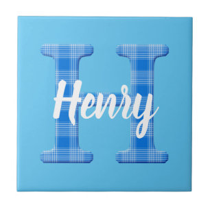 Azulejo Nombre de niño personalizado Plaid letra H