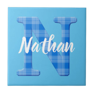 Azulejo Nombre de niño personalizado Plaid letra N