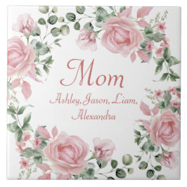 Azulejo Nombre de personalizado Mamá Rosa Floral 4 a 8 niñ