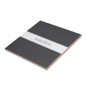 Azulejo Nombre elegante y monograma   Gris oscuro y claro