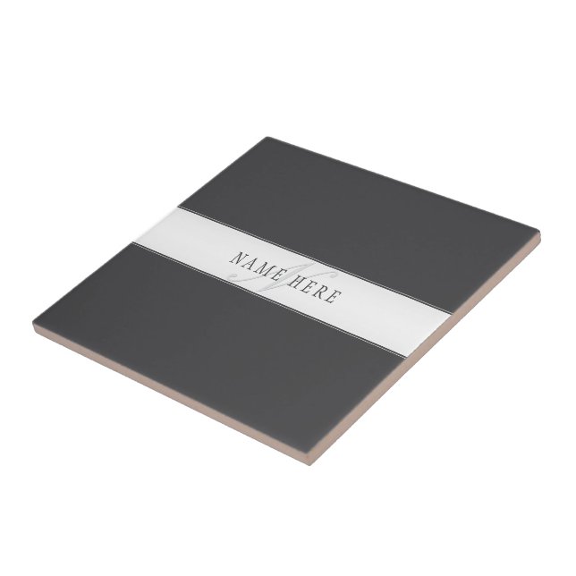 Azulejo Nombre elegante y monograma | Gris oscuro y claro (Lado)