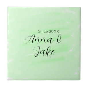 Azulejo nombre fecha boda pareja verde acuarela pastel l