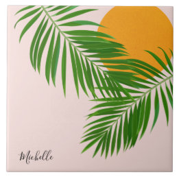 Azulejo Nombre Minimalista de la paleta de atardecer tropi