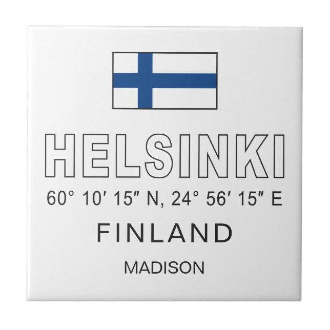 Azulejo Nombre personalizado Coordenadas de Helsinki (Frente)