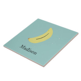 Azulejo Nombre personalizado de banana pintada en azul