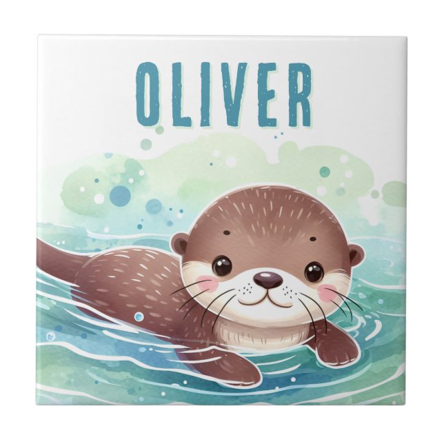 Azulejo Nombre personalizado de Ilustracion de Otter (Frente)