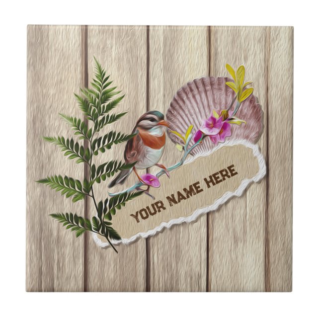 Azulejo Nombre personalizado de pintura de aceite de mader (Frente)