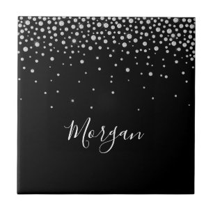 Azulejo Nombre personalizado en escritura blanca y diamant