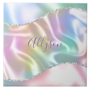 Azulejo Nombre personalizado en letra púrpura, Ola iridisc