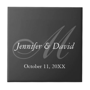 Azulejo Nombres de novios de Boda de monograma gris claro