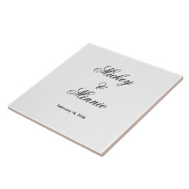 Azulejo Nombres personalizados y fecha decorativos elegant