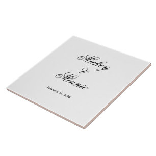 Azulejo Nombres personalizados y fecha decorativos elegant
