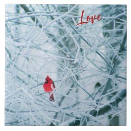 Azulejo Northern Cardinal on Snowy Branches