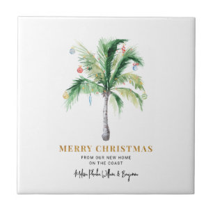 Azulejo Nos Mudamos Tarjeta de Navidad Palmeras en Movimie