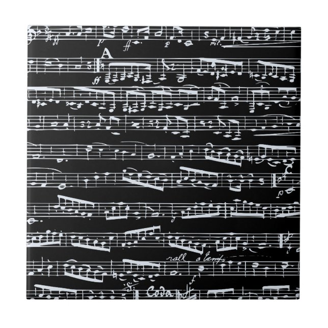 Azulejo Notas blancos y negros de la música (Frente)