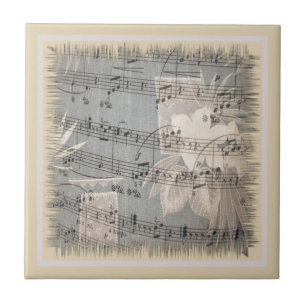 Azulejo Notas de Música Elegantes en Azul y Beige