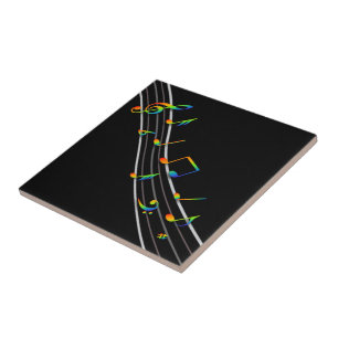 Azulejo Notas musicales del arcoiris 3D Puntuación en negr