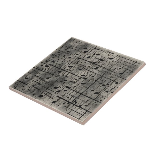 Azulejo Notas musicales sobre la textura del carbón negro (Lado)
