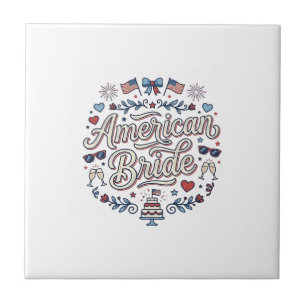 Azulejo Novia Americana Diseño Vectorial de Boda Patriótic