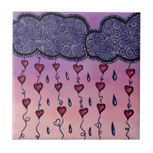 Azulejo Nubes, corazones y gotas de lluvia
