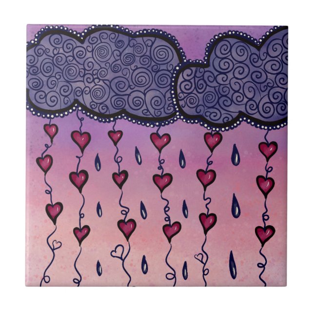 Azulejo Nubes, corazones y gotas de lluvia (Frente)